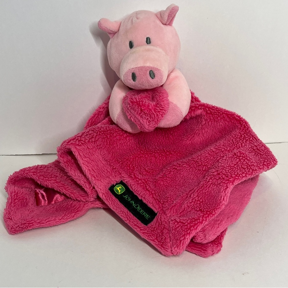 John Deere Baby Security Blanket Lovey Pink Pig Satin Bottom Soft Farm Plush Toy